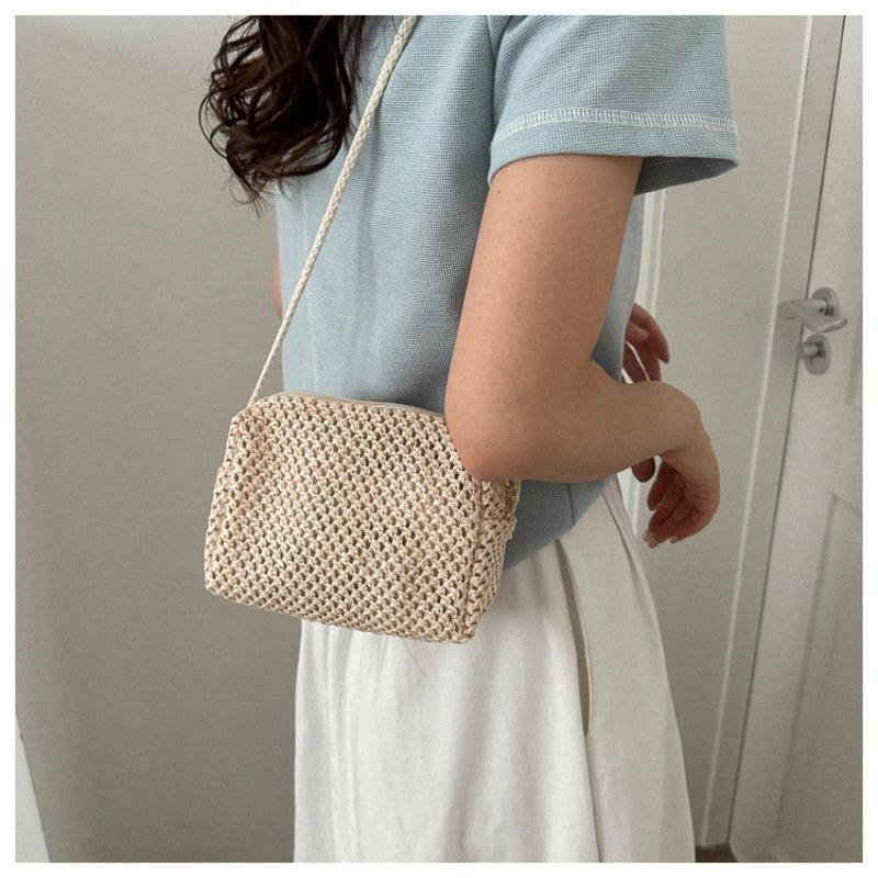 Straw Square Shoulder Bag Solid Woven Crossbody Bag