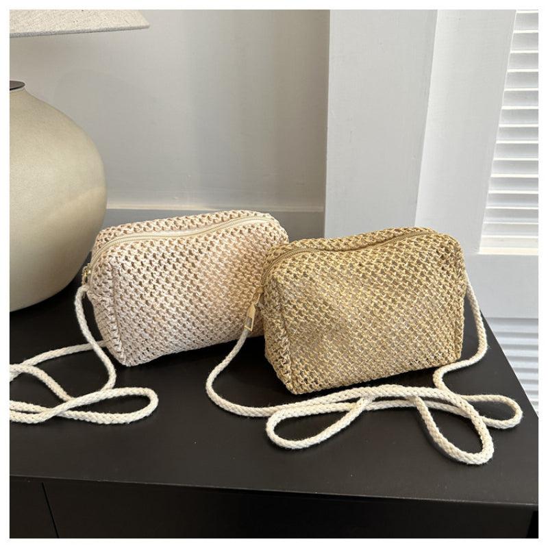 Straw Square Shoulder Bag Solid Woven Crossbody Bag