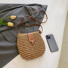 Boho Straw Crossbody Bag Summer Woven Beach Bag Retro Style Shoulder Bag