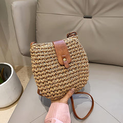 Boho Straw Crossbody Bag Summer Woven Beach Bag Retro Style Shoulder Bag