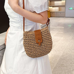 Boho Straw Crossbody Bag Summer Woven Beach Bag Retro Style Shoulder Bag