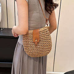 Boho Straw Crossbody Bag Summer Woven Beach Bag Retro Style Shoulder Bag