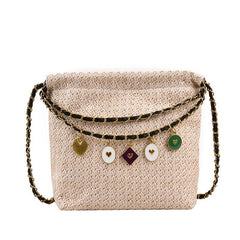 Bohemian Straw Crossbody Bag Tassel Chain Shoulder Bucket Purse