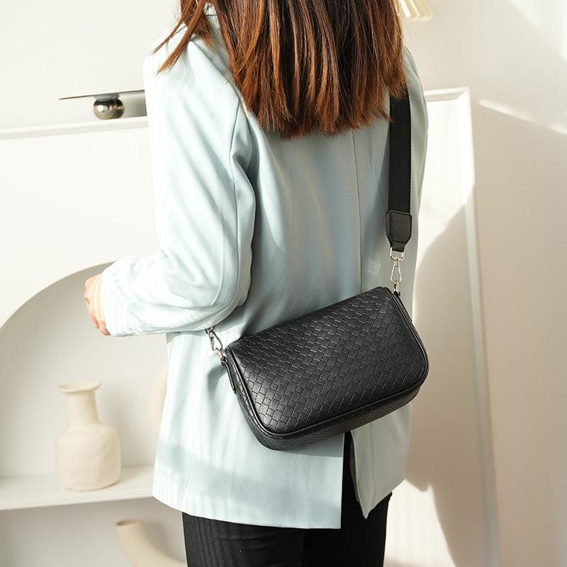 Stylish Woven Crossbody Bag PU Shoulder Handbag