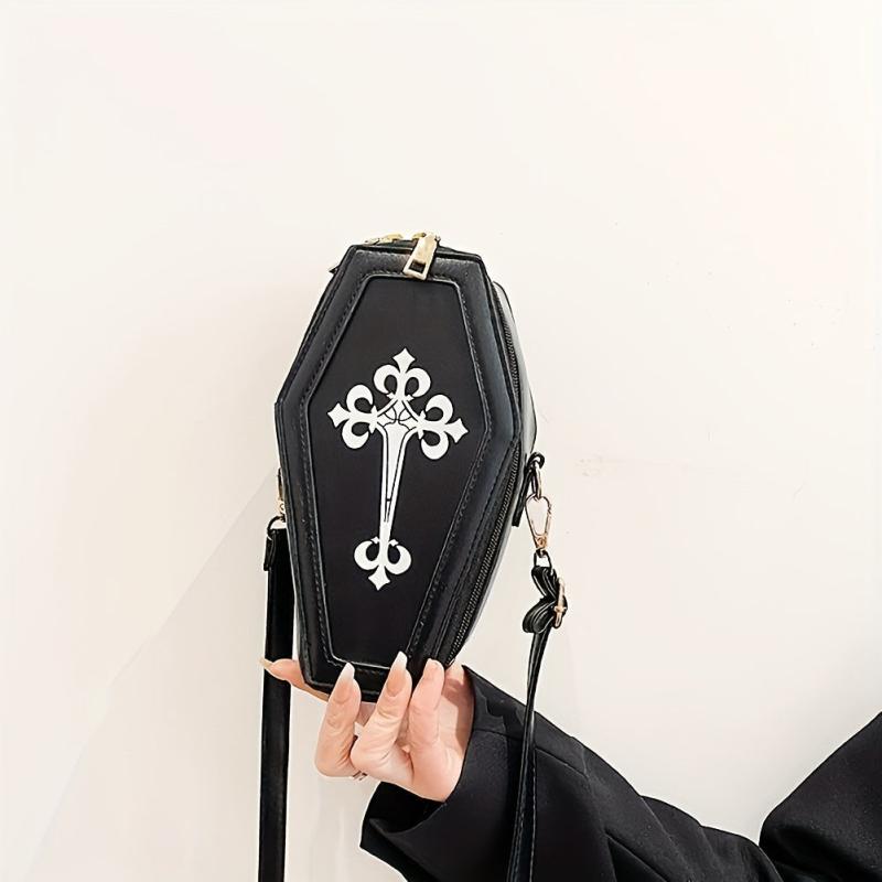 Gothic Coffin Crossbody Bag Y2K Style Skull Ghost Cosplay Halloween Handbag