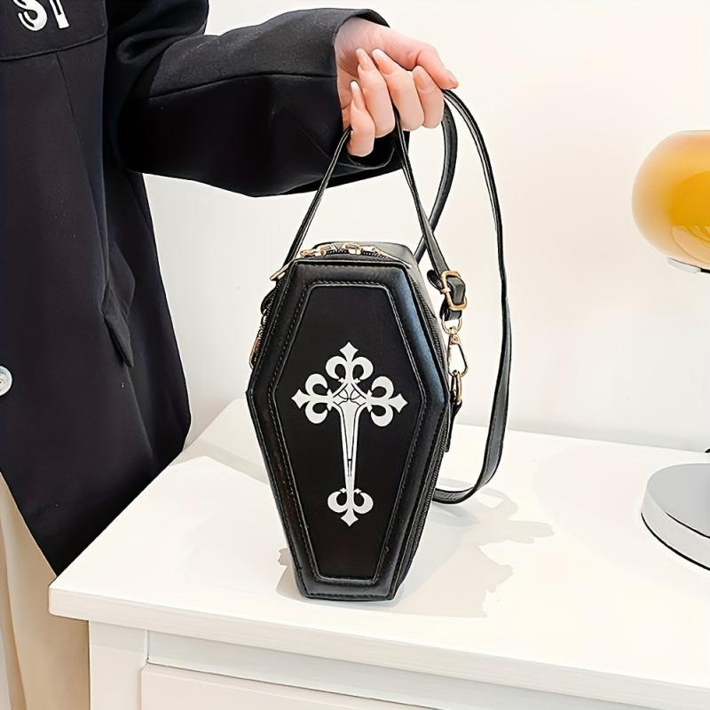 Gothic Coffin Crossbody Bag Y2K Style Skull Ghost Cosplay Halloween Handbag