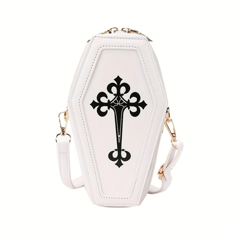 Gothic Coffin Crossbody Bag Y2K Style Skull Ghost Cosplay Halloween Handbag