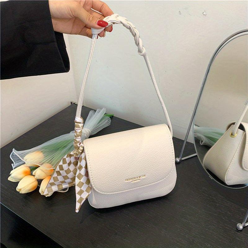 Mini Contrast Crossbody Bag Vegan Leather Square Purse Scarf Shoulder Bag
