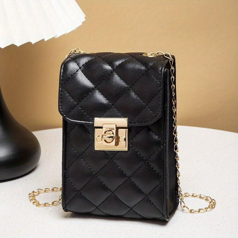 Quilted Metal Chain Crossbody Cell Phone Bag