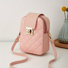 Quilted Crossbody Bag Casual PU Leather Phone Storage Bag & Card Organizer