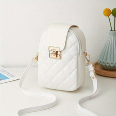 Quilted Crossbody Bag Casual PU Leather Phone Storage Bag & Card Organizer