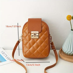 Quilted Crossbody Bag Casual PU Leather Phone Storage Bag & Card Organizer