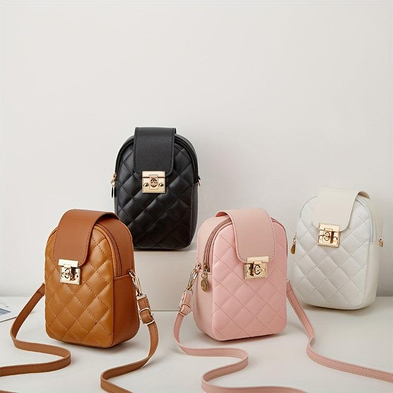 Quilted Crossbody Bag Casual PU Leather Phone Storage Bag & Card Organizer