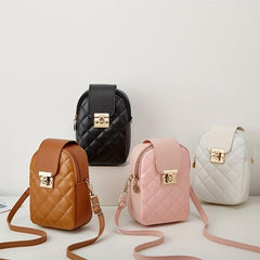 Quilted Crossbody Bag Casual PU Leather Phone Storage Bag & Card Organizer