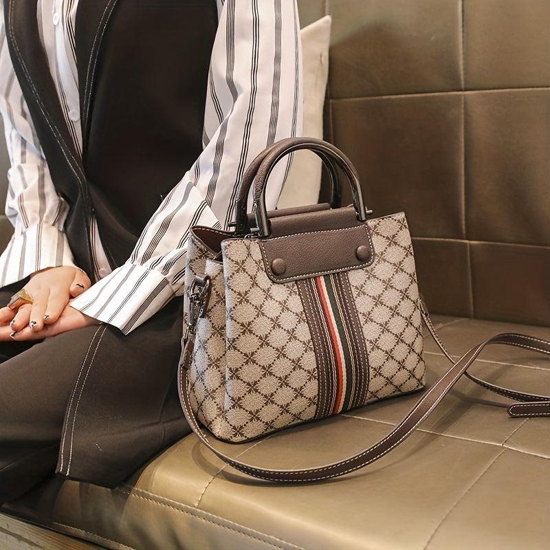 Geometric Pattern Handbag Striped Crossbody Vintage Top Handle Purse