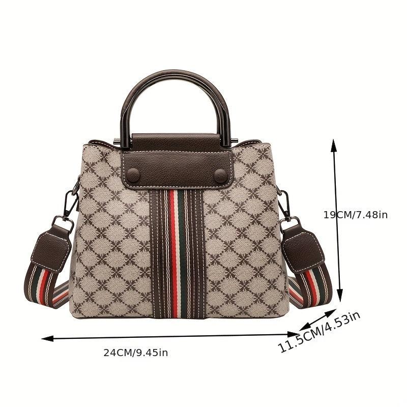 Geometric Pattern Handbag Striped Crossbody Vintage Top Handle Purse