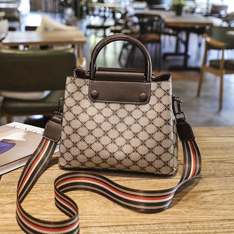 Geometric Pattern Handbag Striped Crossbody Vintage Top Handle Purse