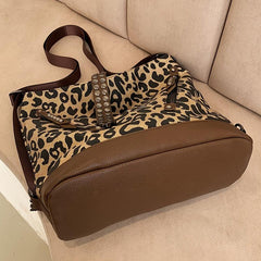Leopard Print Crossbody Bag Large Capacity Shoulder Bag With Rivet Decor
