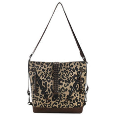 Leopard Print Crossbody Bag Large Capacity Shoulder Bag With Rivet Decor