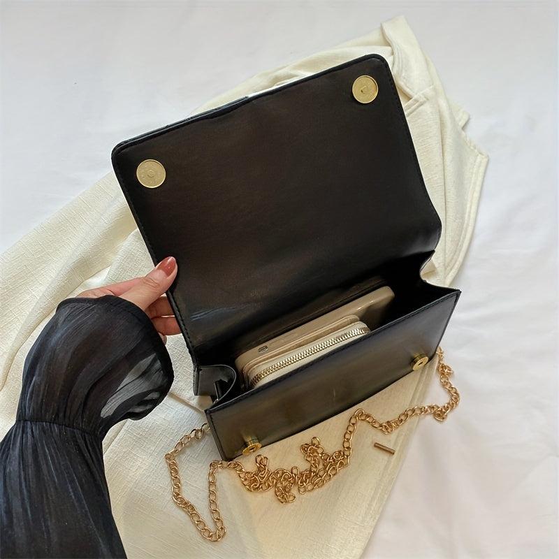 Colorblock Quilted Square Bag Stylish Flap Shoulder Chain Bag