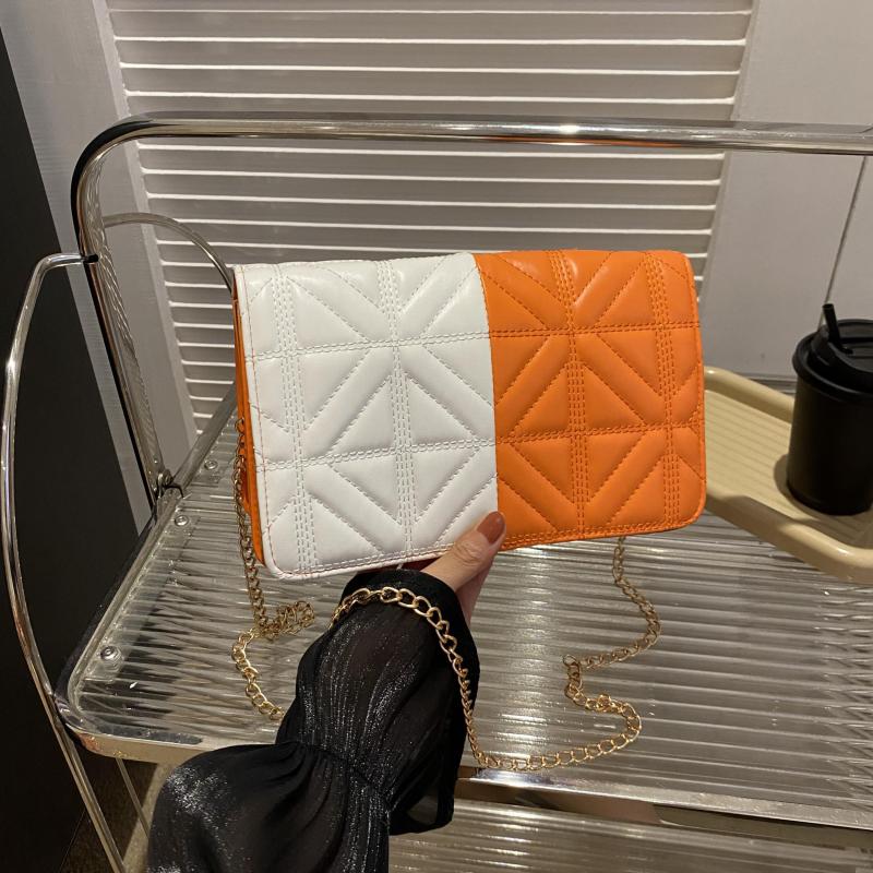Colorblock Quilted Square Bag Stylish Flap Shoulder Chain Bag