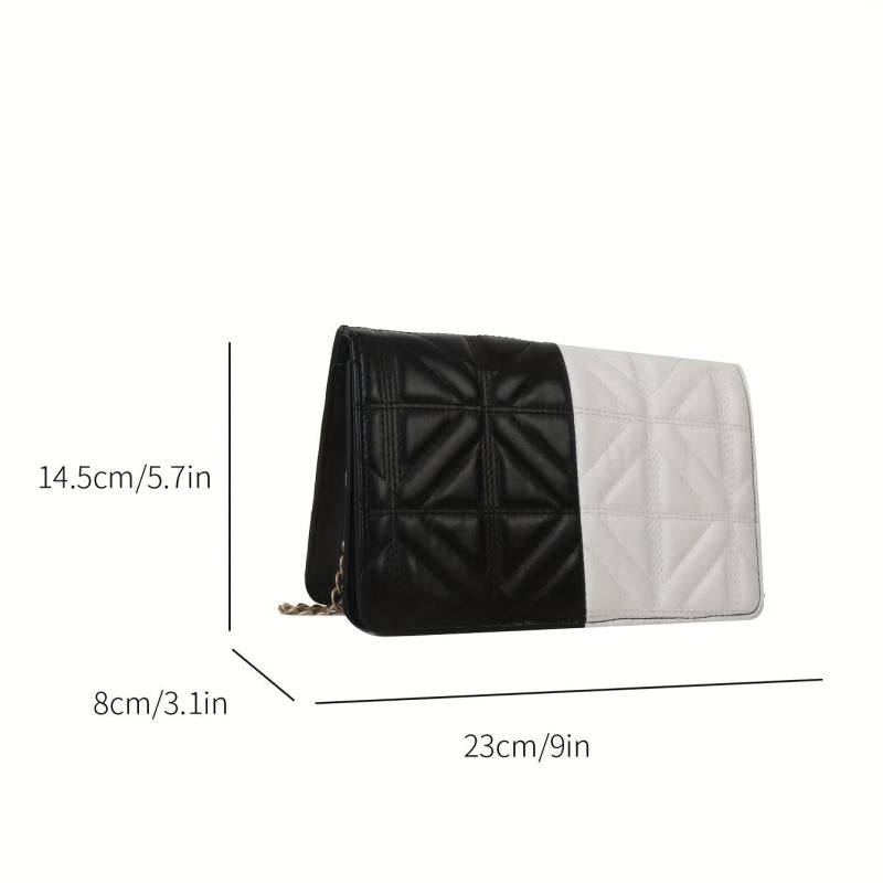 Colorblock Quilted Square Bag Stylish Flap Shoulder Chain Bag