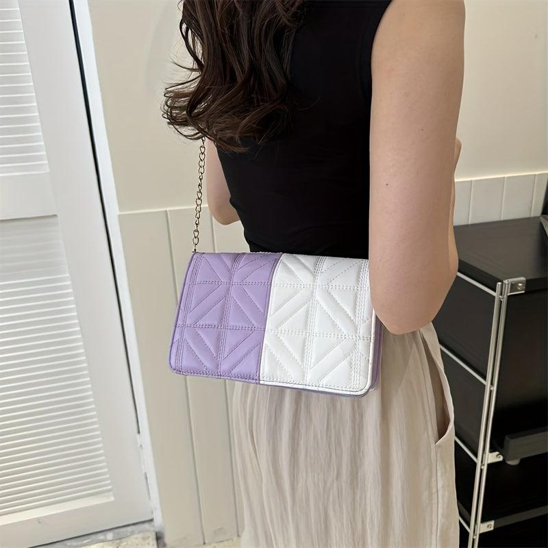 Colorblock Quilted Square Bag Stylish Flap Shoulder Chain Bag