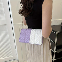 Colorblock Quilted Square Bag Stylish Flap Shoulder Chain Bag