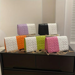 Colorblock Quilted Square Bag Stylish Flap Shoulder Chain Bag