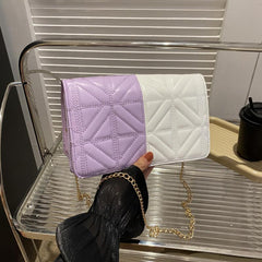Colorblock Quilted Square Bag Stylish Flap Shoulder Chain Bag