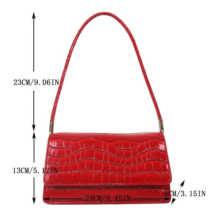 Crocodile Pattern Shoulder Bag Flap Underarm Bag Women's Stylish Casual Handbag