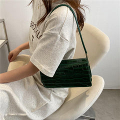 Crocodile Pattern Shoulder Bag Flap Underarm Bag Women's Stylish Casual Handbag