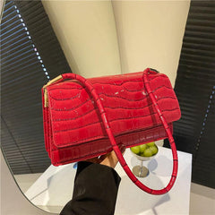 Crocodile Pattern Shoulder Bag Flap Underarm Bag Women's Stylish Casual Handbag