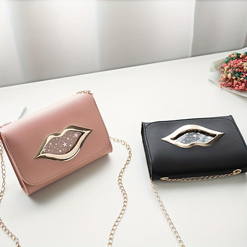 Star Pattern Shoulder Bag Lips Decor Crossbody Chain Bag Women's Purse
