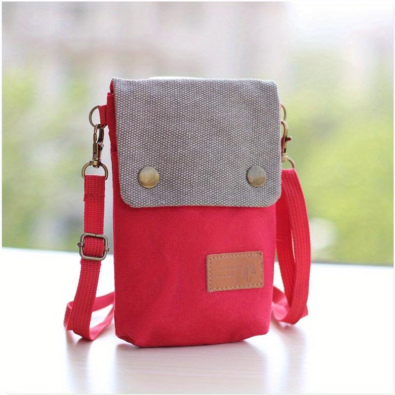 Canvas Crossbody Bag Snap Button Square Purse Flap Phone Bag