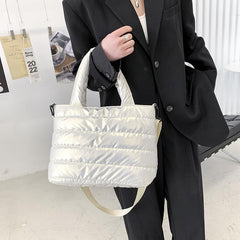 Puffer Quilted Tote Bag Large Capacity Crossbody Handbag