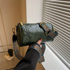 Floral Embossed Retro Style Shoulder Bag PU Leather Zipper Crossbody Bag