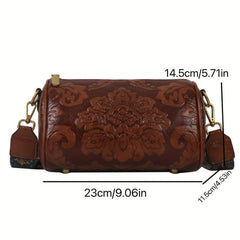Floral Embossed Retro Style Shoulder Bag PU Leather Zipper Crossbody Bag