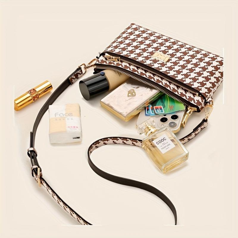 Houndstooth Crossbody Bag Clutch Wallet Zipper Wrist Purse