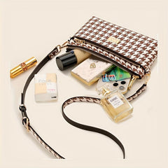Houndstooth Crossbody Bag Clutch Wallet Zipper Wrist Purse