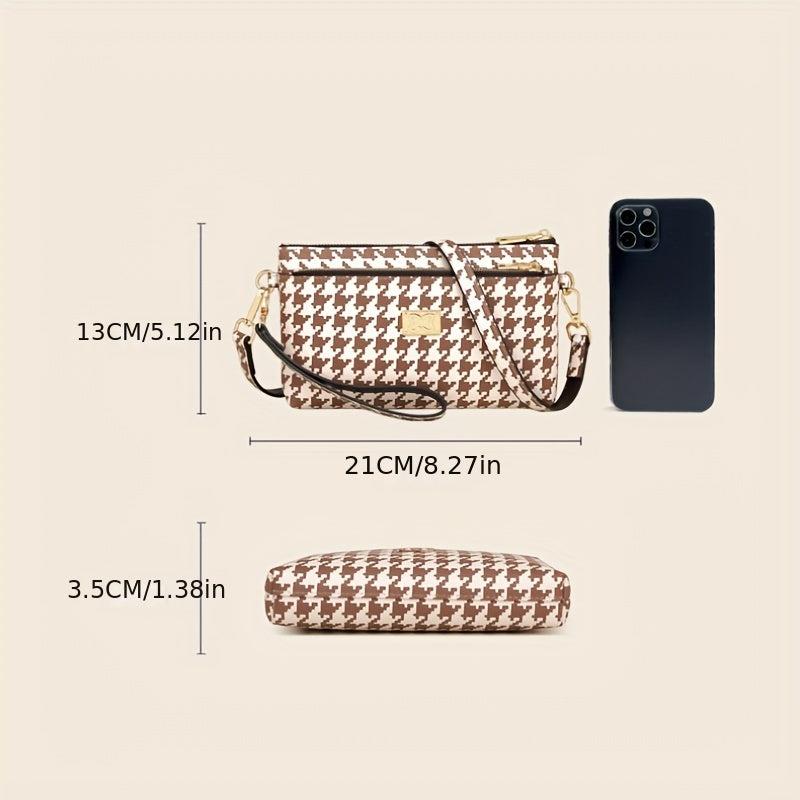 Houndstooth Crossbody Bag Clutch Wallet Zipper Wrist Purse