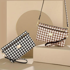 Houndstooth Crossbody Bag Clutch Wallet Zipper Wrist Purse