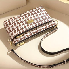 Houndstooth Crossbody Bag Clutch Wallet Zipper Wrist Purse