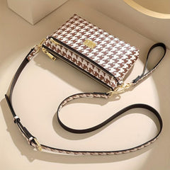 Houndstooth Crossbody Bag Clutch Wallet Zipper Wrist Purse