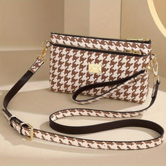 Houndstooth Crossbody Bag Clutch Wallet Zipper Wrist Purse