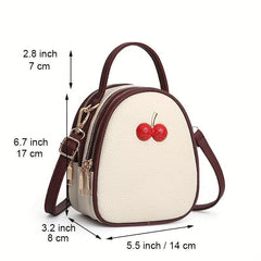 Mini Cherry Decor Crossbody Bag Pocket Shoulder Purse Vegan Leather