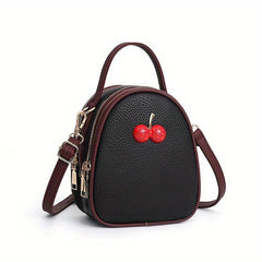 Mini Cherry Decor Crossbody Bag Pocket Shoulder Purse Vegan Leather