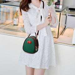 Mini Cherry Decor Crossbody Bag Pocket Shoulder Purse Vegan Leather