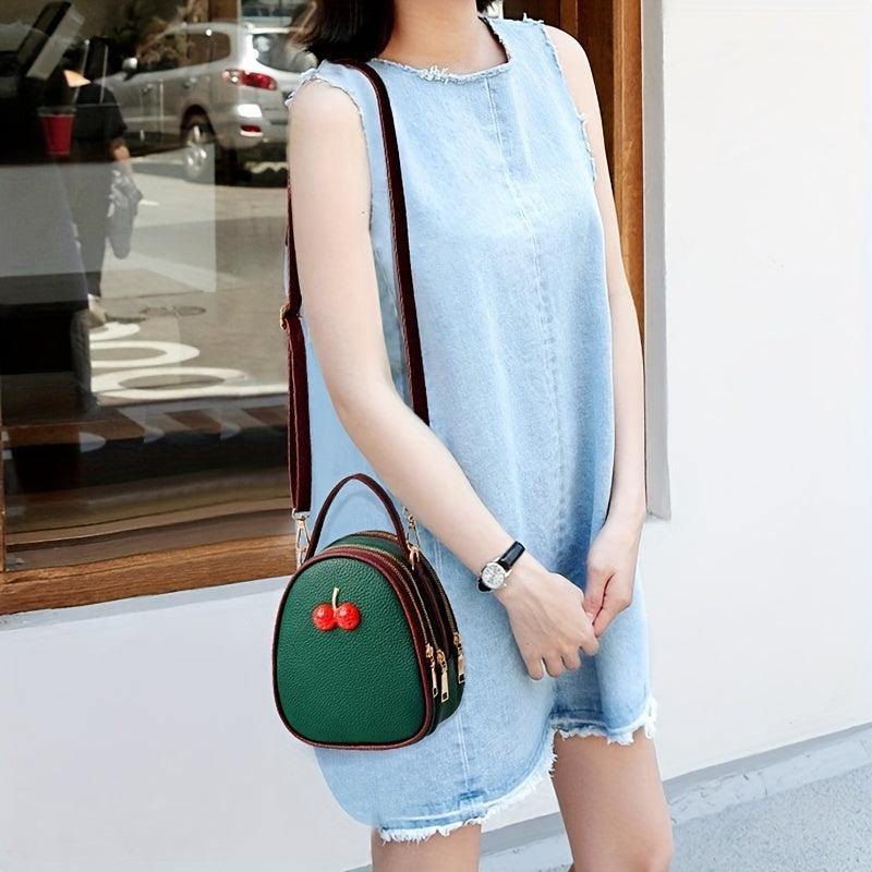 Mini Cherry Decor Crossbody Bag Pocket Shoulder Purse Vegan Leather