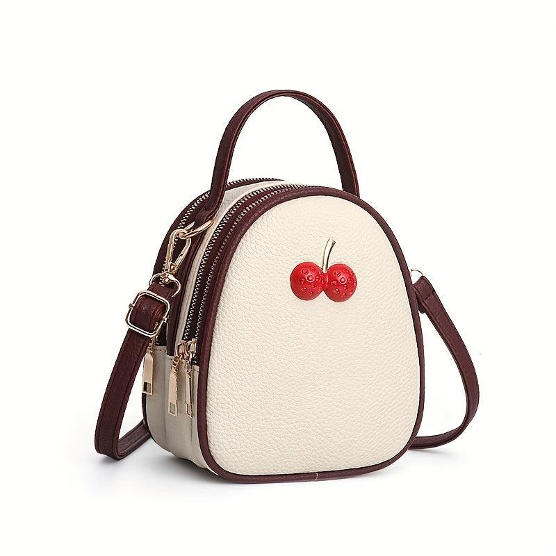 Mini Cherry Decor Crossbody Bag Pocket Shoulder Purse Vegan Leather